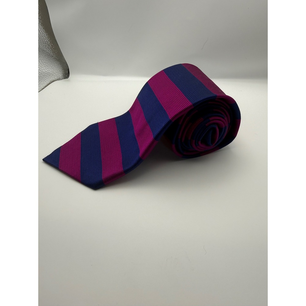 Brooks Brothers Makers Silk Tie Purple Navy Repp Stripe Mens Necktie USA-2476